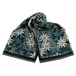 Eșarfă tip cașmir cu franjuri, flori 60x180 cm - Verde închis (1 Bucată)