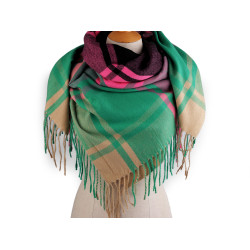 Sal mare calduroas/ cpled cu franjuri, culoare uni, carouri 100x105 cm - Verde (1 Bucată)