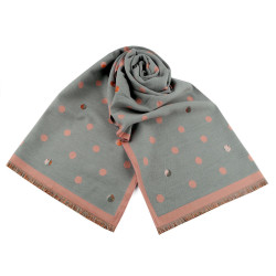 Eșarfă tip cașmir cu franjuri, buline 68x190 cm - Gri neutral (1 Bucată)