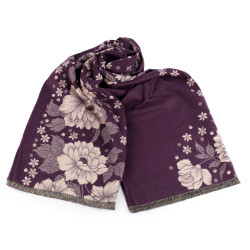 Eșarfă tip cașmir cu franjuri, flori 68x180 cm - Violet (1 Bucată)