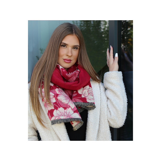 Eșarfă tip cașmir cu franjuri, flori 68x180 cm - Roșu (1 Bucată) Eșarfă tip cașmir cu franjuri, flori 68x180 cm - Roșu (1 Bucată)