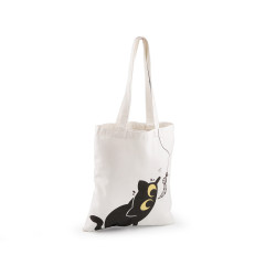 Sacosa textila din bumbac pisica  34x39 cm - Alb (1 Bucată)