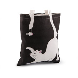 Sacosa textila din bumbac pisica  34x39 cm - Negru (1 Bucată)