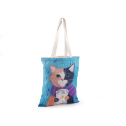 Sacosa textila din bumbac pisica  34x40 cm - Albastru azur (1 Bucată)