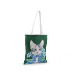 Sacosa textila din bumbac pisica  34x40 cm - Verde închis (1 Bucată)