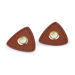 Ocheți cu triunghi din piele sintetica pentru cusut, 8 mm - Maro coniac (20 Bucăți)