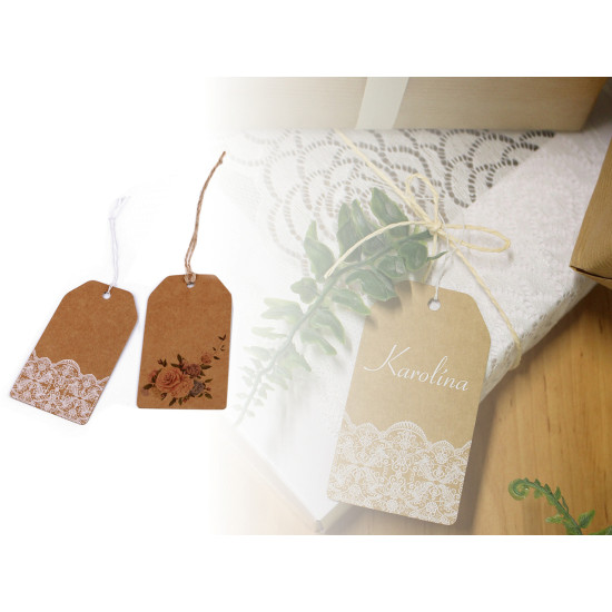 Eticheta din hartie cu imprimeu 50x90 mm - Maro natural (100 Bucăți)