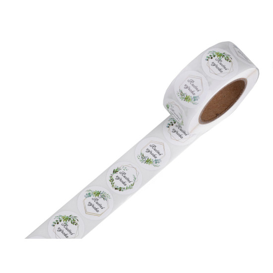 Autocolante din hârtie handmade with love, thank you ø25 mm - Maro natural (20 Role)