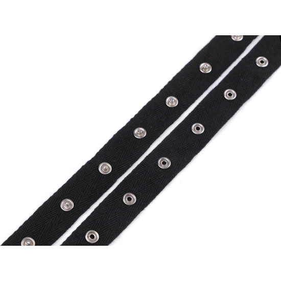 Bandă cu capse pentru confecții textile / body, lățime 20 mm - Negru (90 Metri) Bandă cu capse pentru confecții textile / body, lățime 20 mm - Negru (90 Metri)