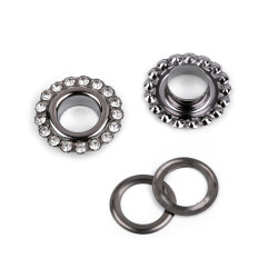 Ocheti metalici cu strasuri  interior ø10 mm / exterior ø22 - Nichel negru (10 Perechi)