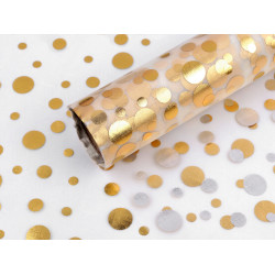 Organza cu imprimeu latime 36 cm - Auriu (1 Metru)
