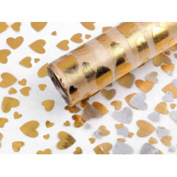 Organza cu imprimeu latime 36 cm - Auriu (1 Metru)