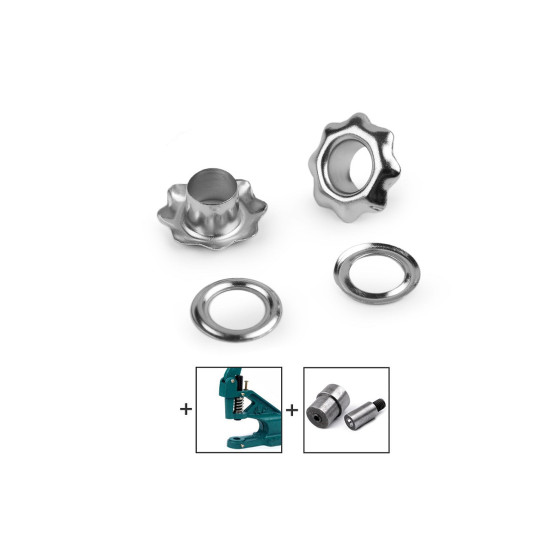Ocheti floare interior ø5 mm / exterior ø11 mm - Negru (50 Perechi) Ocheti floare interior ø5 mm / exterior ø11 mm - Negru (50 Perechi)