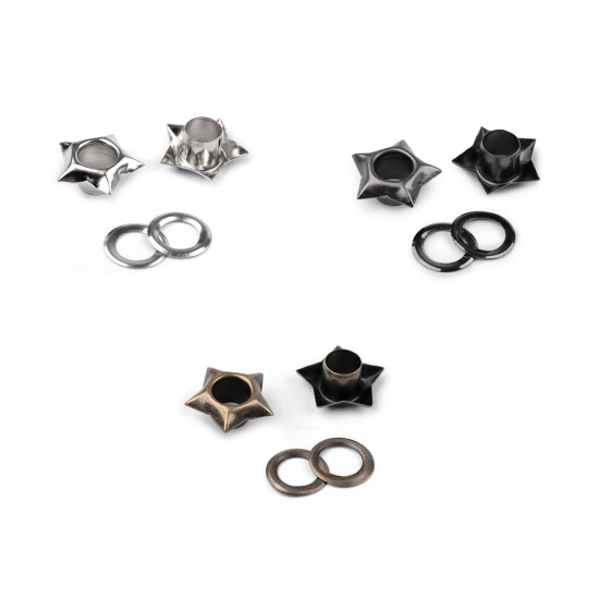 Ocheti stea interior ø5 mm / ø12,7 mm exterior - Alamă antică (300 Perechi) Ocheti stea interior ø5 mm / ø12,7 mm exterior - Alamă antică (300 Perechi)