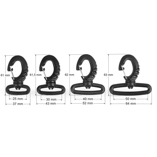 Carabină din plastic 25; 30; 40; 50 mm - Negru (10 Bucăți)