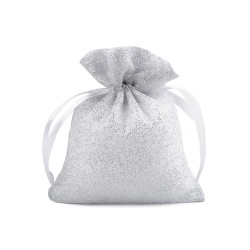 Saculet cadou organza cu sclipici, 10x13 cm - Argintiu deschis (10 Bucăți)