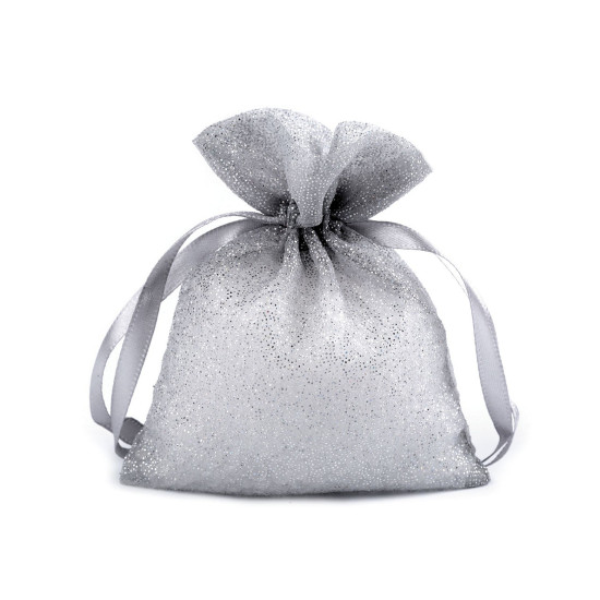 Saculet cadou organza cu sclipici, 10x13 cm - Argintiu deschis (10 Bucăți) Saculet cadou organza cu sclipici, 10x13 cm - Argintiu deschis (10 Bucăți)