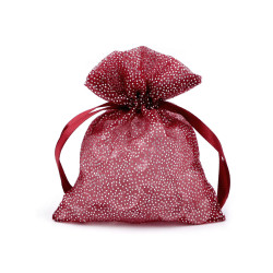 Saculet cadou organza cu sclipici, 10x13 cm - Bordo (10 Bucăți)