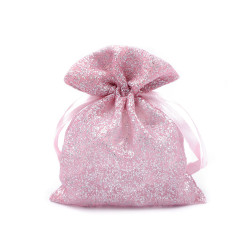 Saculet cadou organza cu sclipici, 10x13 cm - Roz vintage (10 Bucăți)
