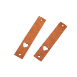 Etichetă din piele inimă 12x70 mm - Natural mediu (1 Bucată)