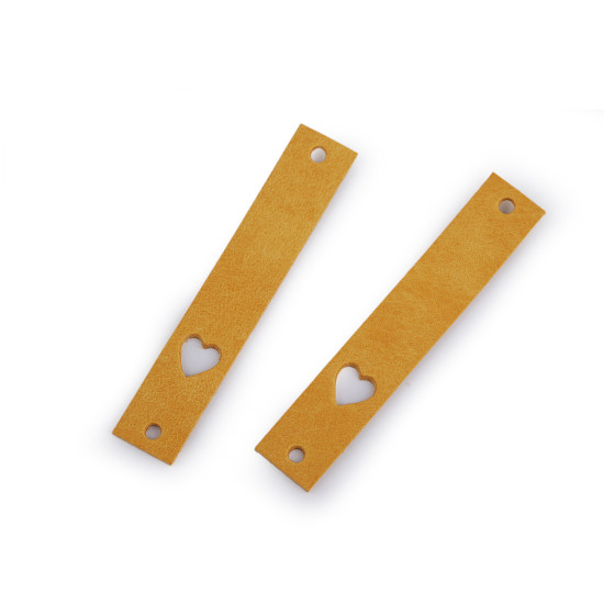 Etichetă din piele inimă 12x70 mm - Galben muștar (1 Bucată)