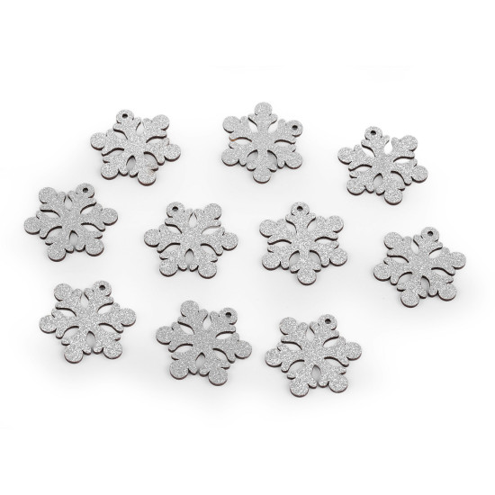 Fulg de zapada din lemn cu sclipici pentru agățat ø41 mm - Argintiu (10 Bucăți) Fulg de zapada din lemn cu sclipici pentru agățat ø41 mm - Argintiu (10 Bucăți)