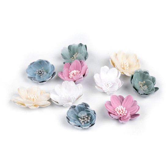 Floare textila de lipit pe ø5 cm - Albastru deschis (10 Bucăți) Floare textila de lipit pe ø5 cm - Albastru deschis (10 Bucăți)