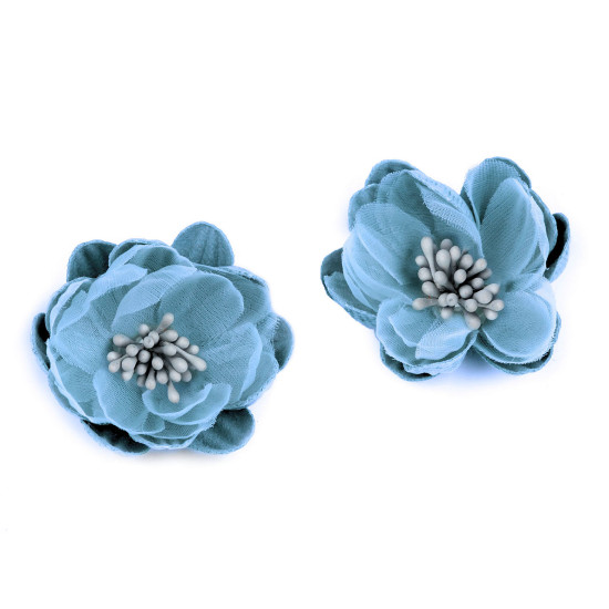 Floare textila de lipit pe ø5 cm - Albastru deschis (10 Bucăți) Floare textila de lipit pe ø5 cm - Albastru deschis (10 Bucăți)