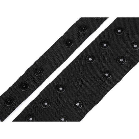 Bandă cu capse pentru confecții textile / body, lățime 42 mm - Negru (1 Metru) Bandă cu capse pentru confecții textile / body, lățime 42 mm - Negru (1 Metru)