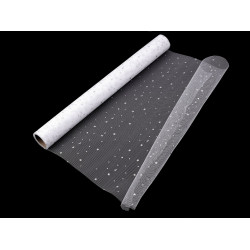 Tul decorativ cu stelute, 48 cm - Alb (1 Metru)
