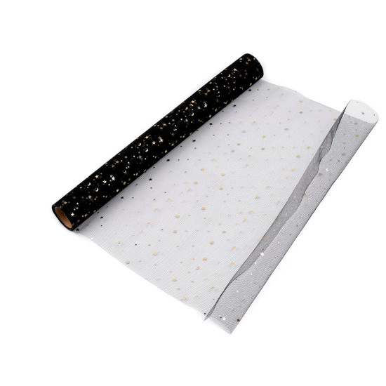 Tul decorativ cu stelute, 48 cm - Negru (1 Metru) Tul decorativ cu stelute, 48 cm - Negru (1 Metru)