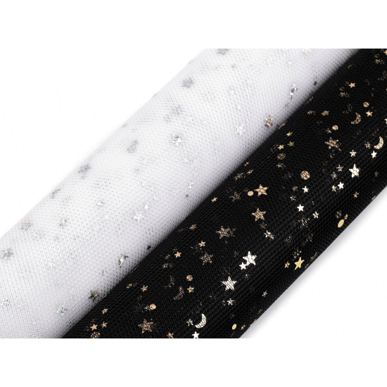 Tul decorativ cu stelute, 48 cm - Negru (1 Metru) Tul decorativ cu stelute, 48 cm - Negru (1 Metru)