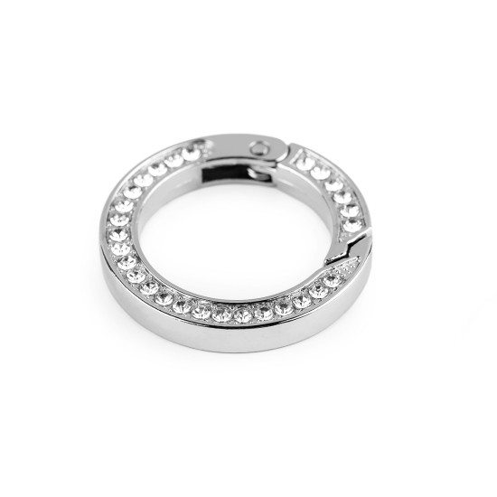 Carabina inel cu strasuri ø24 mm - Nichel (5 Bucăți)