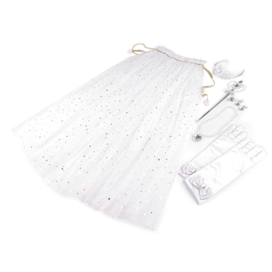 Costum de carnaval - printesa, cu mantie de tul - Alb (3 Seturi) Costum de carnaval - printesa, cu mantie de tul - Alb (3 Seturi)