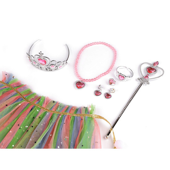 Costum de carnaval - printesa, cu mantie de tul - Alb (3 Seturi) Costum de carnaval - printesa, cu mantie de tul - Alb (3 Seturi)