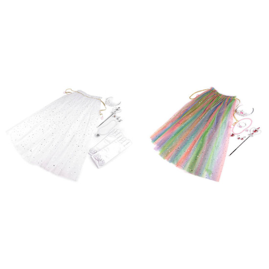 Costum de carnaval - printesa, cu mantie de tul - Alb (3 Seturi) Costum de carnaval - printesa, cu mantie de tul - Alb (3 Seturi)