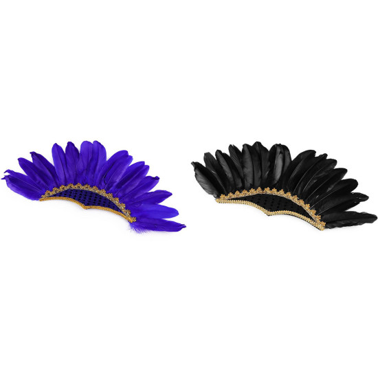 Bentita de carnaval cu pene - Albastru cobalt (1 Bucată)