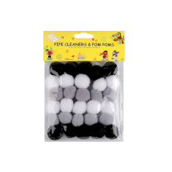 Pompoane mix culori ø20 mm - Negru/alb/gri (1 Sac)