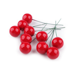 Bobițe decorative artificiale pe sârmă ø2 cm - Roșu (120 Bucăți)