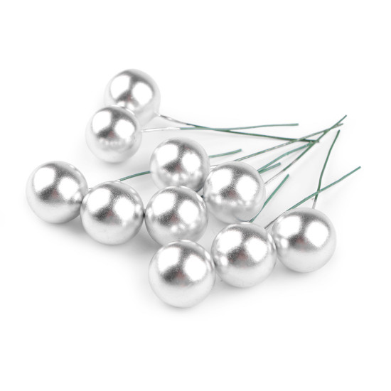Bobițe decorative artificiale pe sârmă ø2 cm - Argintiu (60 Bucăți) Bobițe decorative artificiale pe sârmă ø2 cm - Argintiu (60 Bucăți)