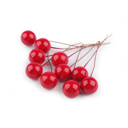 Bobițe decorative artificiale pe sârmă ø1,5 cm - Roșu (10 Bucăți)