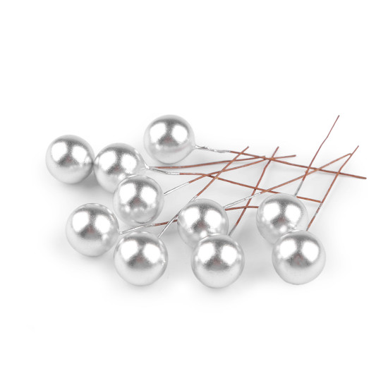 Bobițe decorative artificiale pe sârmă ø1,5 cm - Roșu (10 Bucăți)