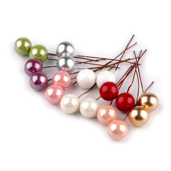 Bobițe decorative artificiale pe sârmă ø1,5 cm - Roșu (10 Bucăți)