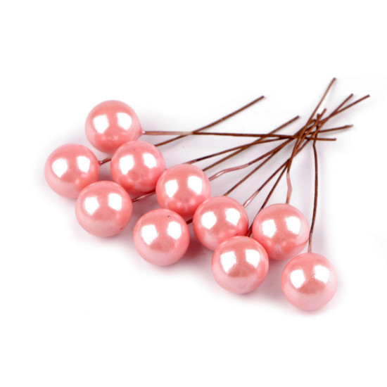 Bobițe decorative artificiale pe sârmă ø1,5 cm - Roșu (10 Bucăți)