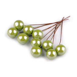 Bobițe decorative artificiale pe sârmă ø1,5 cm - Bej deschis (10 Bucăți)