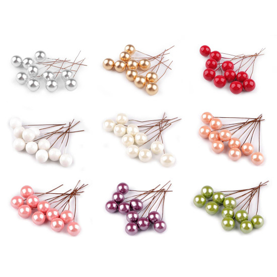 Bobițe decorative artificiale pe sârmă ø1,5 cm - Roșu (10 Bucăți)