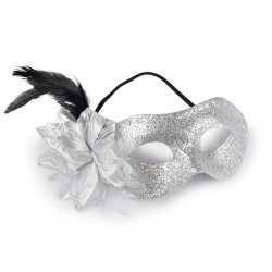 Masca de carnaval cu pene - Argintiu (1 Bucată)