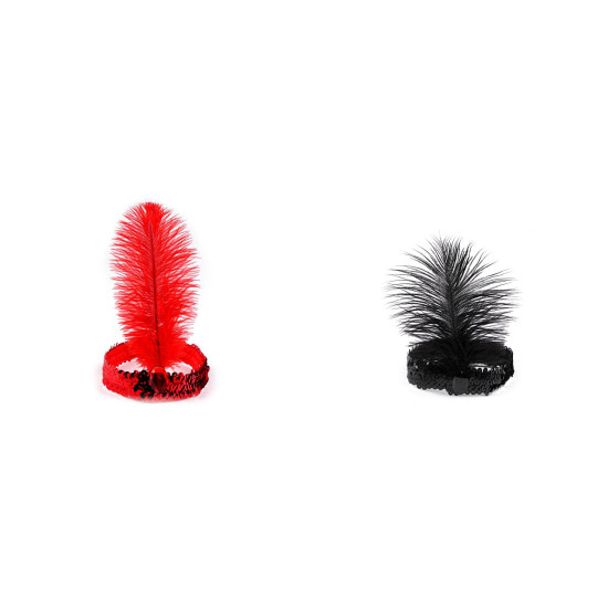 Bentita de carnaval retro cu paiete si pene - Roșu (10 Bucăți) Bentita de carnaval retro cu paiete si pene - Roșu (10 Bucăți)
