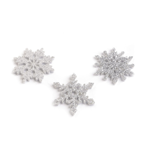 Fulgi de zăpadă din pâslă cu sclipici ø40 mm - Argintiu (90 Bucăți) Fulgi de zăpadă din pâslă cu sclipici ø40 mm - Argintiu (90 Bucăți)