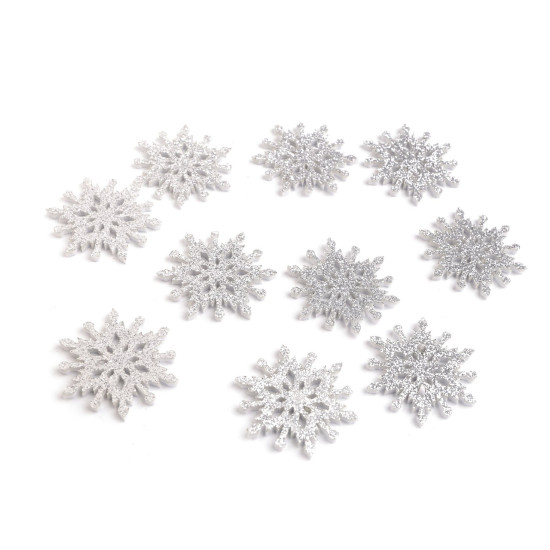 Fulgi de zăpadă din pâslă cu sclipici ø40 mm - Argintiu (90 Bucăți) Fulgi de zăpadă din pâslă cu sclipici ø40 mm - Argintiu (90 Bucăți)